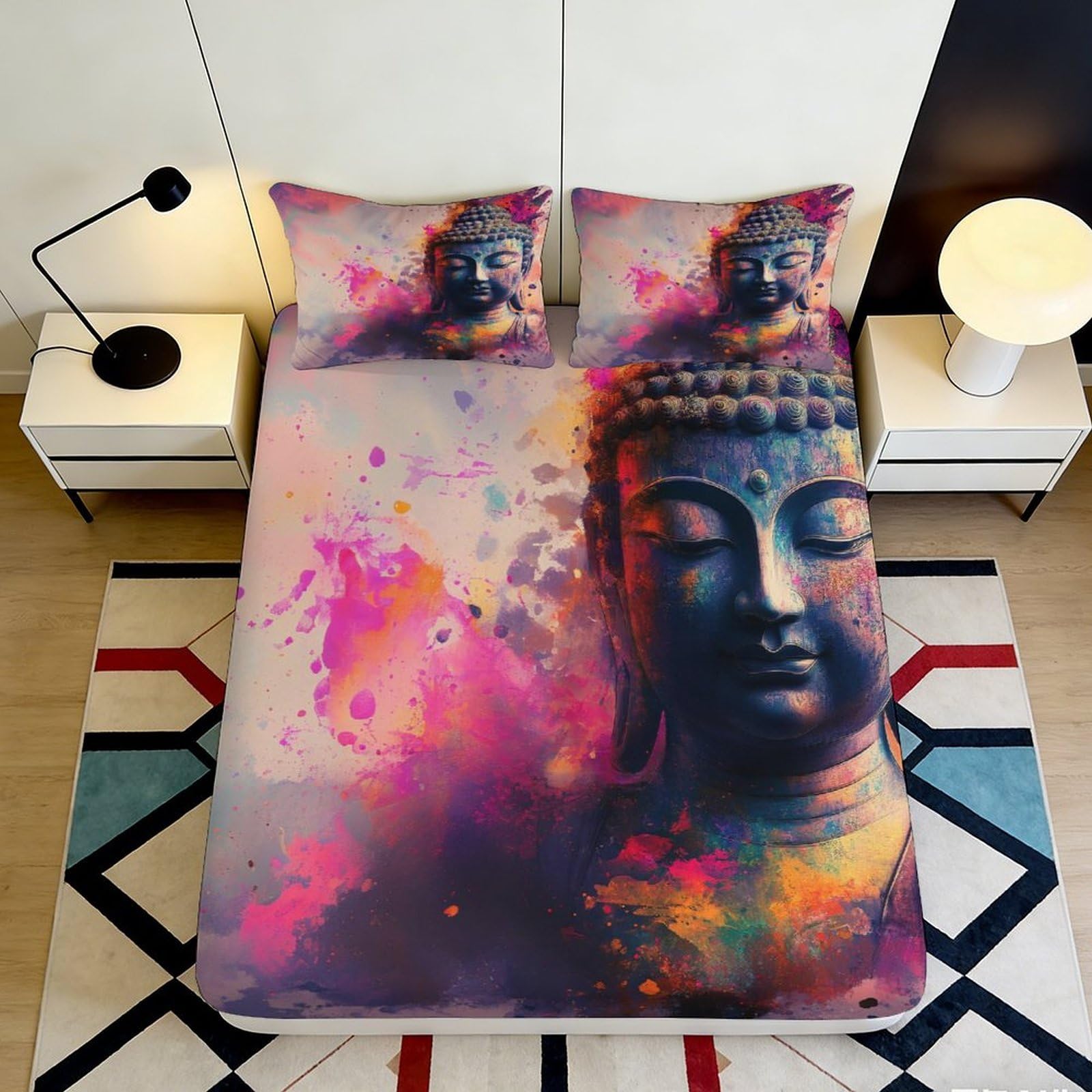 3D Printed Abstract Art Fitted Sheet Microfiber Colourful Splash Bed Cover for Bedroom Guest Room Dorm Decor 90x200x25cm