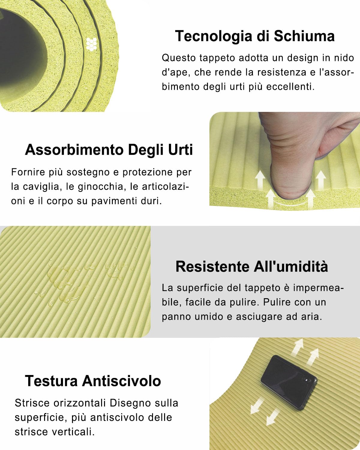 Tappetino Palestra Grande 200x130cm Spesso 15mm/10mm NBR Tappetino Yoga Mat Antiscivolo Tappetino Fitness Pilates Ginnastica Esercizi Addominali