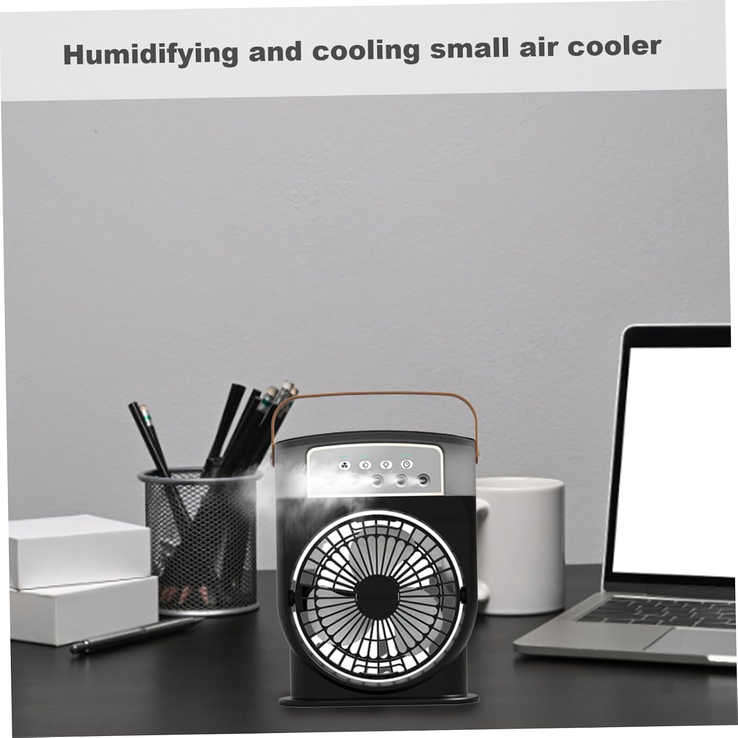 Portable Air Cooler Evaporative Fan with 3 Wind Speed Quiet Mini AC Unit Desk Fan with Mist and Night Light USB Rechargeable Humidifier Cooling with 600ML Water Tank Black