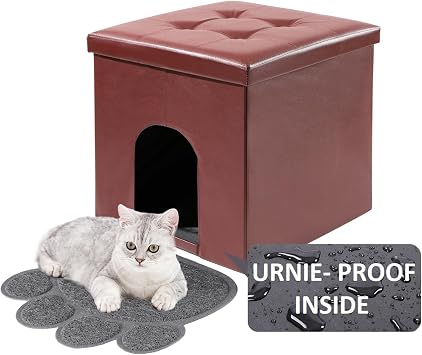 MEEXPAWS Cat Litter Box Enclosure Furniture Hidden, Cat Washroom Bench Storage Cabinet Small 19.7 x 19.7 x 19.7| Dog Proof | Waterproof Inside | Easy Clean | Easy Assembly | Odor ControlBrown | Hidden Cat Litter Box Bench Ottoman, Cabinet Dog Proof, Waterproof Inside, Easy Clean, Easy Assembly, Grey