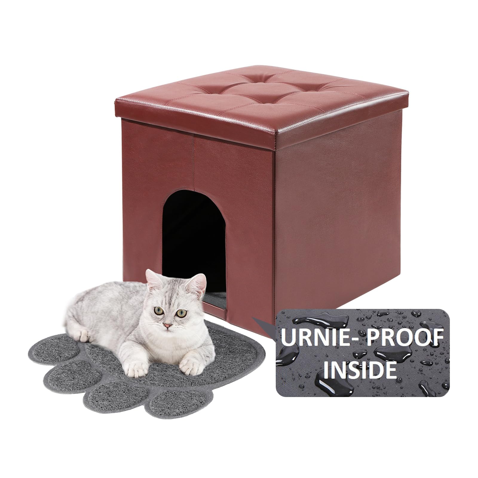 MEEXPAWS Cat Litter Box Enclosure Furniture Hidden, Cat Washroom Bench Storage Cabinet Small 19.7'' x 19.7'' x 19.7''| Dog Proof | Waterproof Inside | Easy Clean | Easy Assembly | Odor Control(Brown)