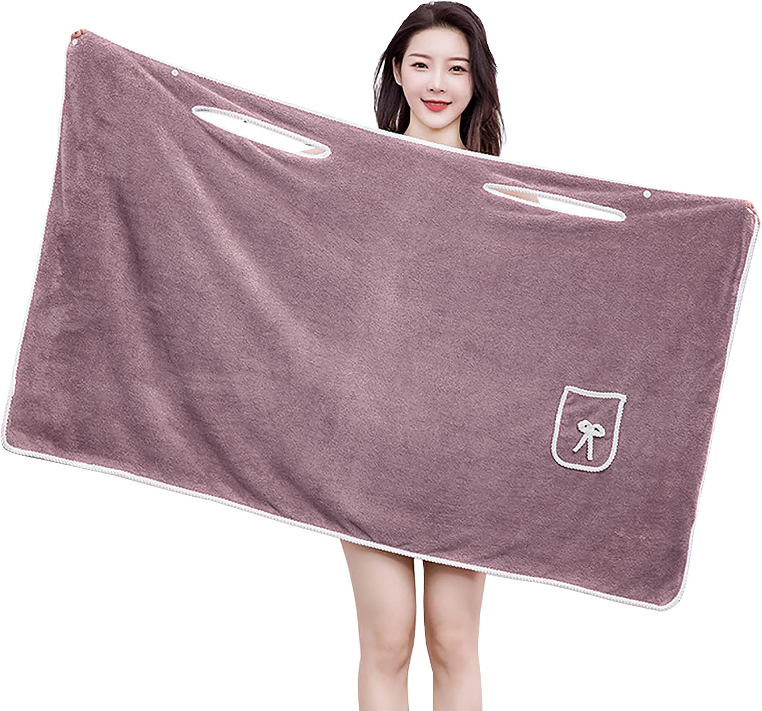 IPENNY Womens Shower Spa Wrap Towel Bathrobe Set, Soft Cozy Spa Wraps with Snap Closure, Off Shoulder Bathrobe Dress