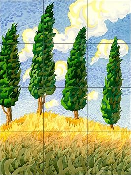 Landscape Tile Backsplash Trees on The Hill by Robin Wethe Altman Art Kitchen Bathroom Shower Ceramic Mural 12.75" x 17" on 4.25" Tiles