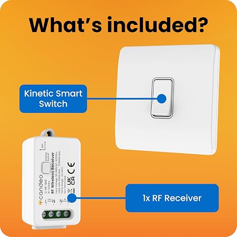 Candeo Wireless Kinetic Light Switch & RF Receiver Module Kit | No Wiring or Batteries Needed | Easy Installation & Eco-Friendly Modular Lighting Control | Customise Your Lights | Modern Design