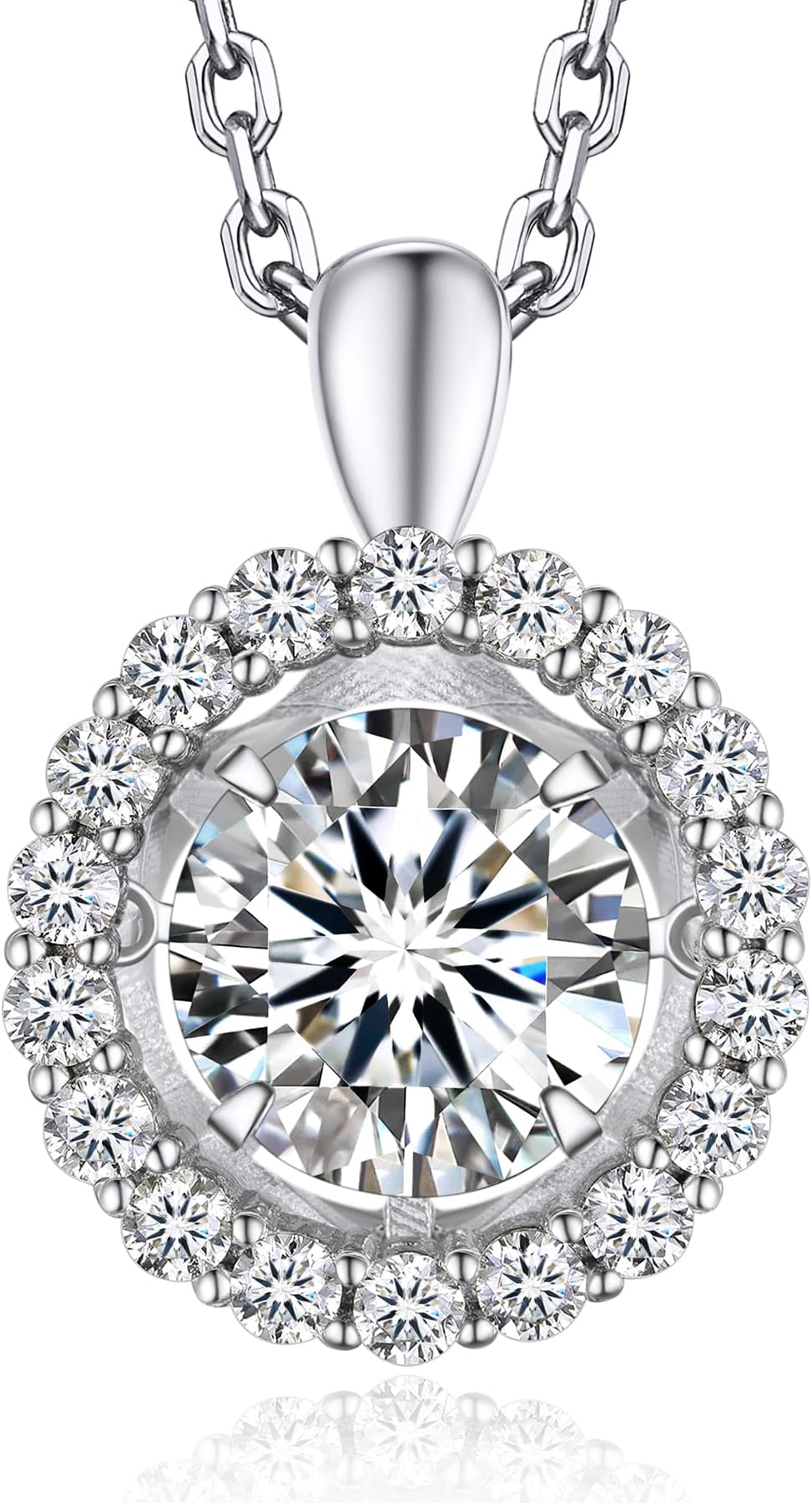 Moissanite Necklaces for Women, 1 Carat Sterling Silver Necklace Simulated Diamond Pendant Halo/Sparkling Dancing/Angel/Key Anniversary Love Gifts for Her Women Girlfriend