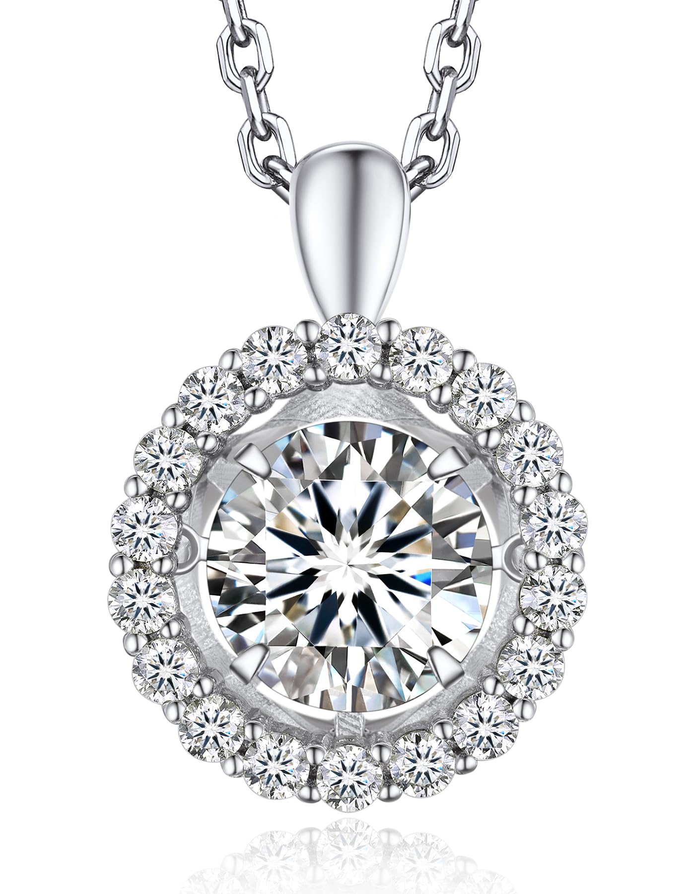 MomentWish Collana Moissanite 1 Carato Per Donna - Argento 925 Con Ciondolo A Cuore/Halo - Regalo Per Fidanzata O Mamma