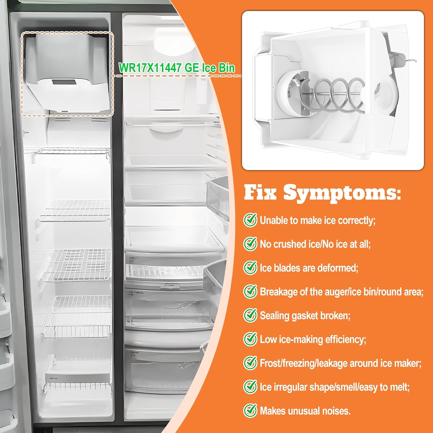 WR17X11447 Refrigerator Ice Bucket Assembly GE Ice Maker Replacement Parts