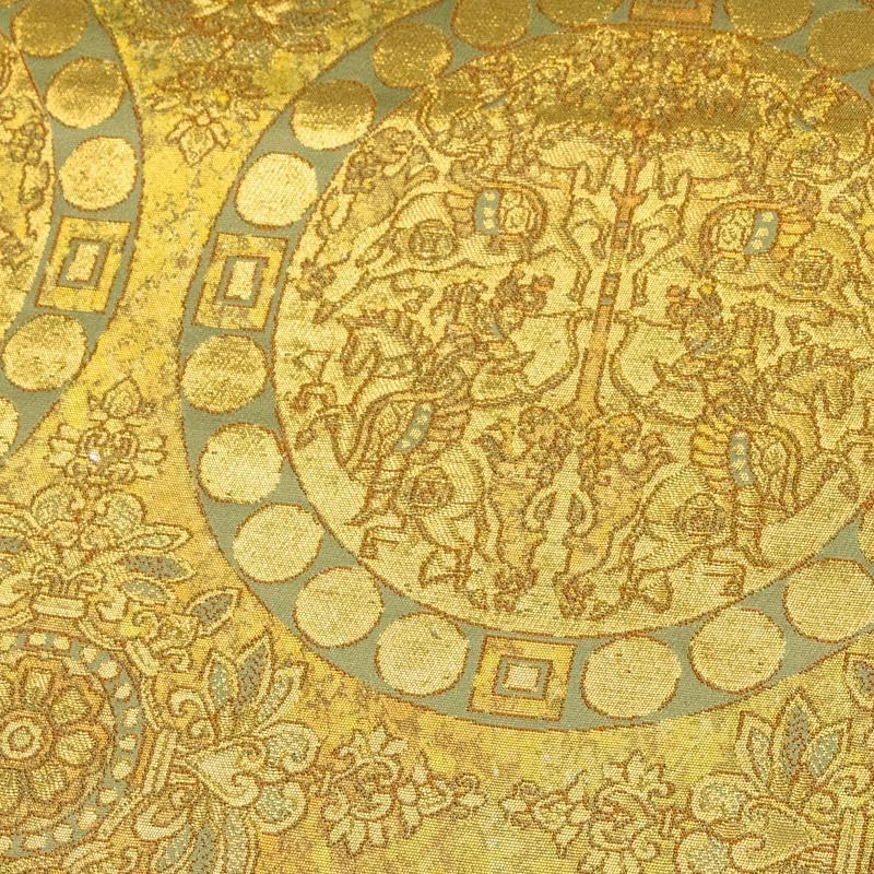 新品西陣名門織物正絹単彩織工芸「王朝松図」瑞宝文特撰錦箔豪華振袖兼