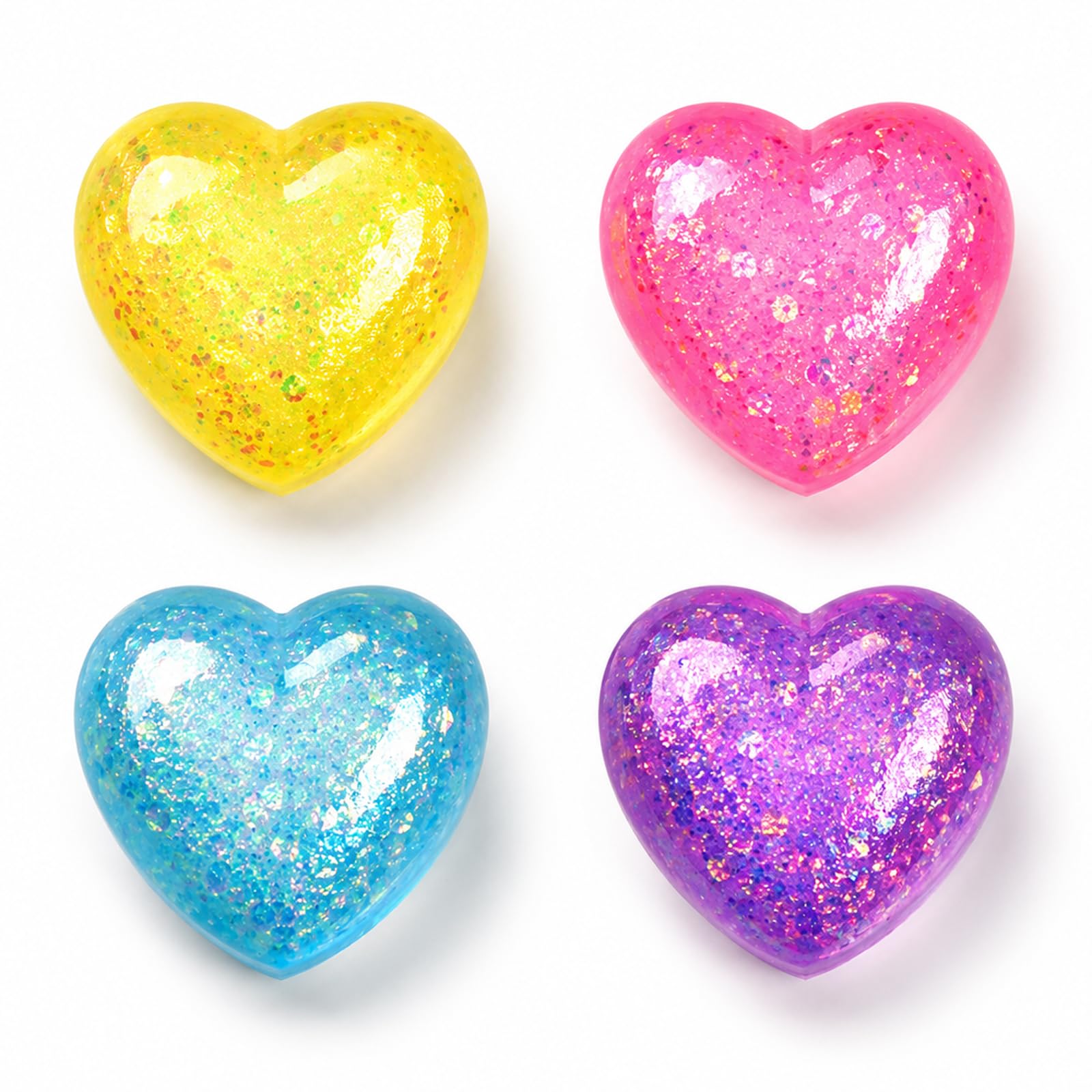 4Pcs Heart-Shaped Squishy Squeeze Balls, Random Colors, Stress Relief Fidget Set, Cute Desktop Decoration & Emotional Comfort Gifts