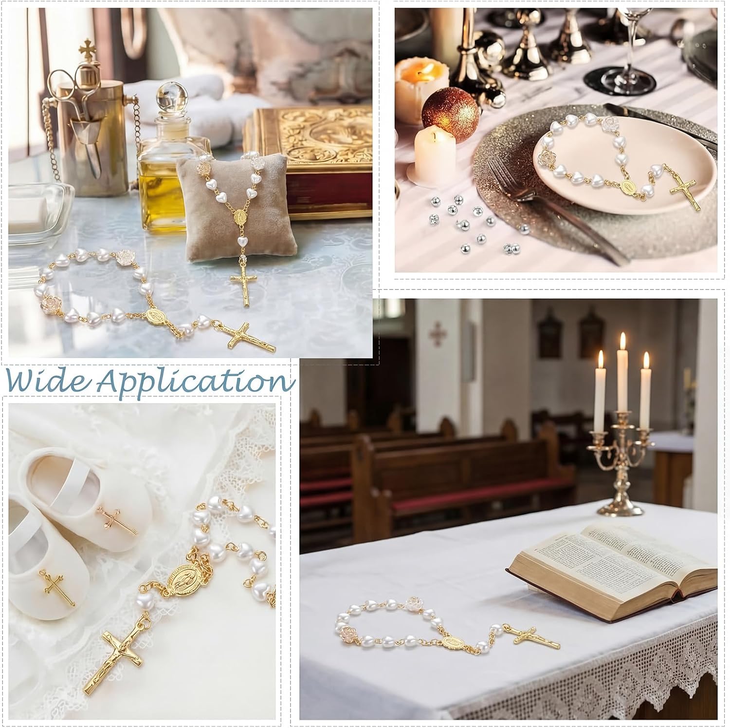 Sureio 30 Pieces Baptism Rosary Catholic Mini Rosaries Baptism Favors for Guests Party Favors Rosary Beads 30 Pcs Organza Bags for Christening Weddings First Communion Gift(Gold)