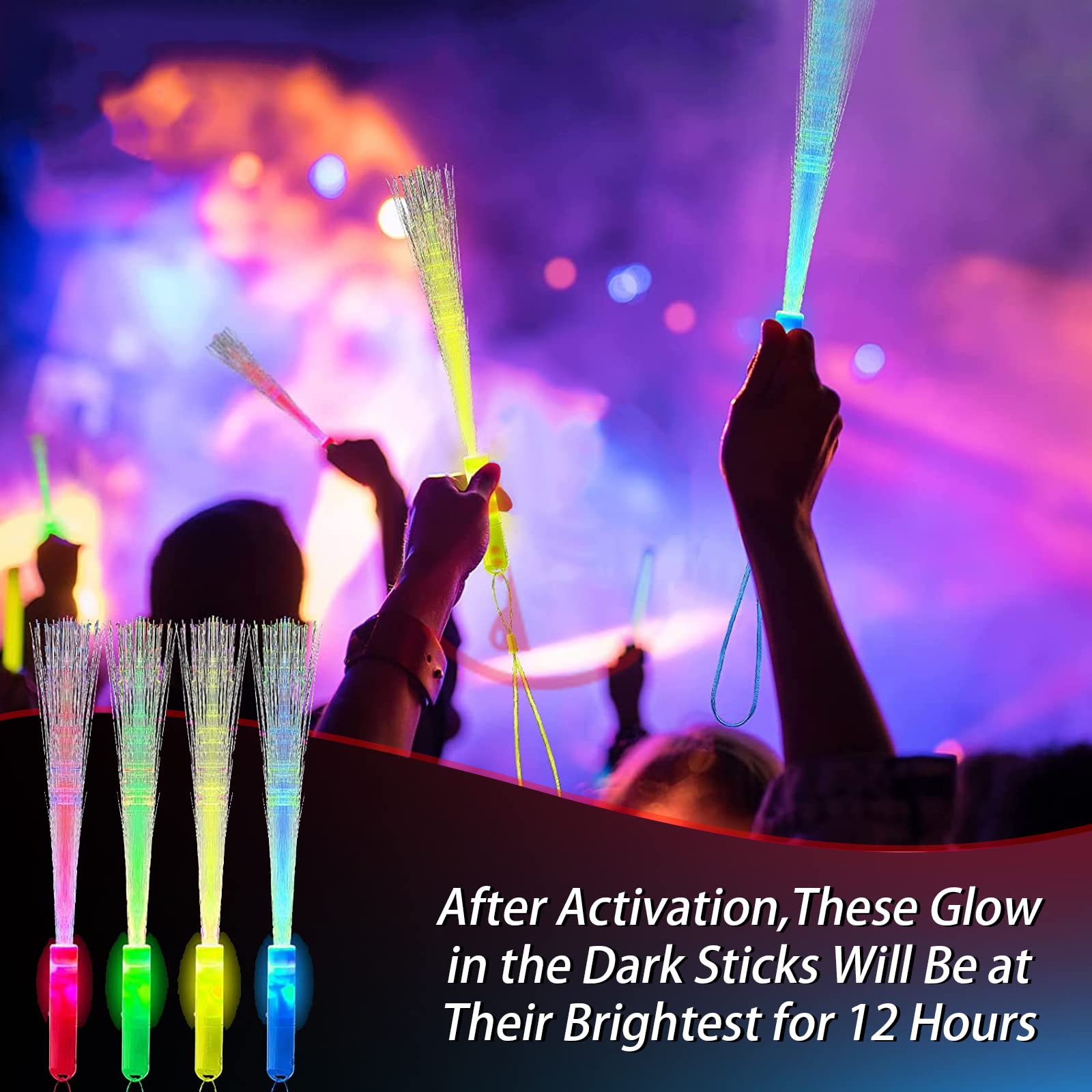 12 Leuchtstäbe Aus Glasfaser – Bunte LED-Stäbe Für Party, Konzert & Hochzeit, 4 Farben, Wiederverwendbar