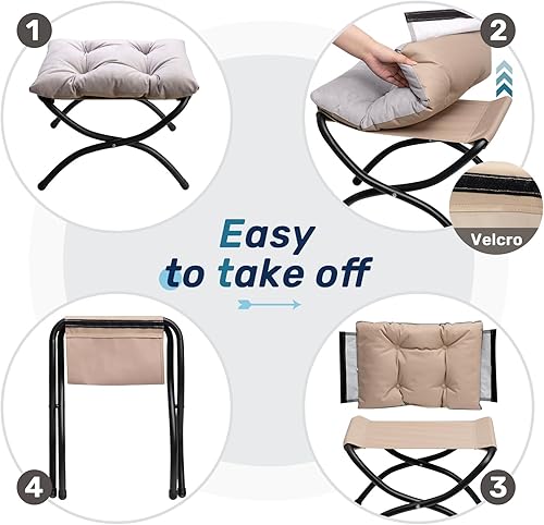 Miniatura 113 de HollyHOME Taburete reposapiés plegable de 15 pulgadas de alto, otomano plegable pequeño tapizado, taburete acolchado para sofá para silla perezosa,