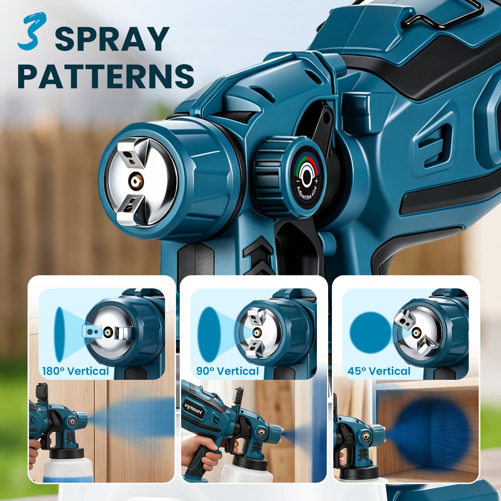 Huanyu Pulverizador de Pintura inalámbrico, 1400 ml, 5 boquillas,3 Patrones | con luz LED, 21V y 4,0Ah batería, Pistola de pintar eléctrica para vallas, cobertizos, muebles y pintura de interiores