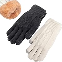 FENELY Women's Thermal Touch Screen Gloves - Fleece Lined Cable Knit Wool Winter Gloves for Cold Weather