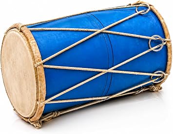 Wooden Dholak Drum, 10 x 6 Inch, Small, Indian Hand Percussion Instrument | Handmade leather drumheads, classical indian Punjabi dholki for weddings, bhajans, folk music, home decor display, gifting