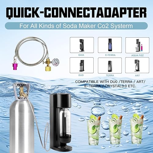 Miniatura 2 de Soda Terra Maker - Adaptador de CO2, manguera adaptadora de conexión rápida Co2 con manómetro de presión de 3500 psi, compatible con máquina de agua
