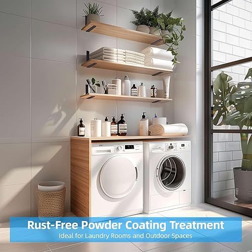 Miniatura 6 de Paquete de 6 soportes de estante negros resistentes de 12 pulgadas, soporte de estante L de 12 pulgadas para estantes flotantes, 1/5 pulgadas