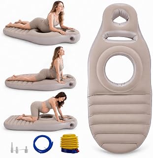 Aufblasbares Schwangerschaftskissen, Yogamatte Für Schwangere Mit Loch, Bequeme Beflockte Luftbett für Schwangere Frauen, Bauchlage Matte, Ganzkörperunterstützung Schmerzlinderung(Beige)