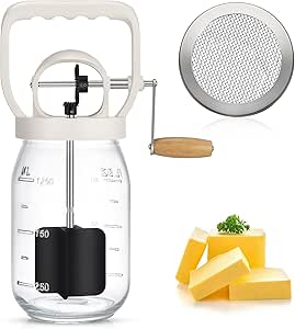 CAROD Classical Butter Churner, 1.5L Glass Jar with Hand Injury Prevention Device & Sifting Lid