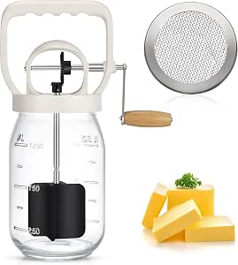 Classical butter churner 1.5L glass jar with hand injury prevention device and silicone base