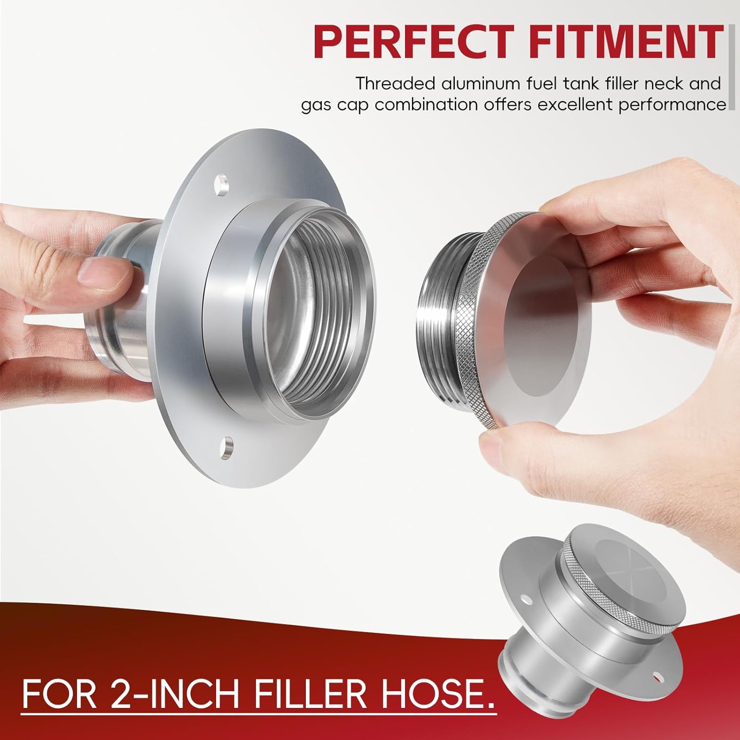 17-2530 Billet Aluminum Remote Fuel Tank Filler Neck, Gas Cap and Weld-On Steel Bracket, fits 2-inch Filler Hose, 2.00 Inch Remote Fuel Cell Filler - Straight Neck