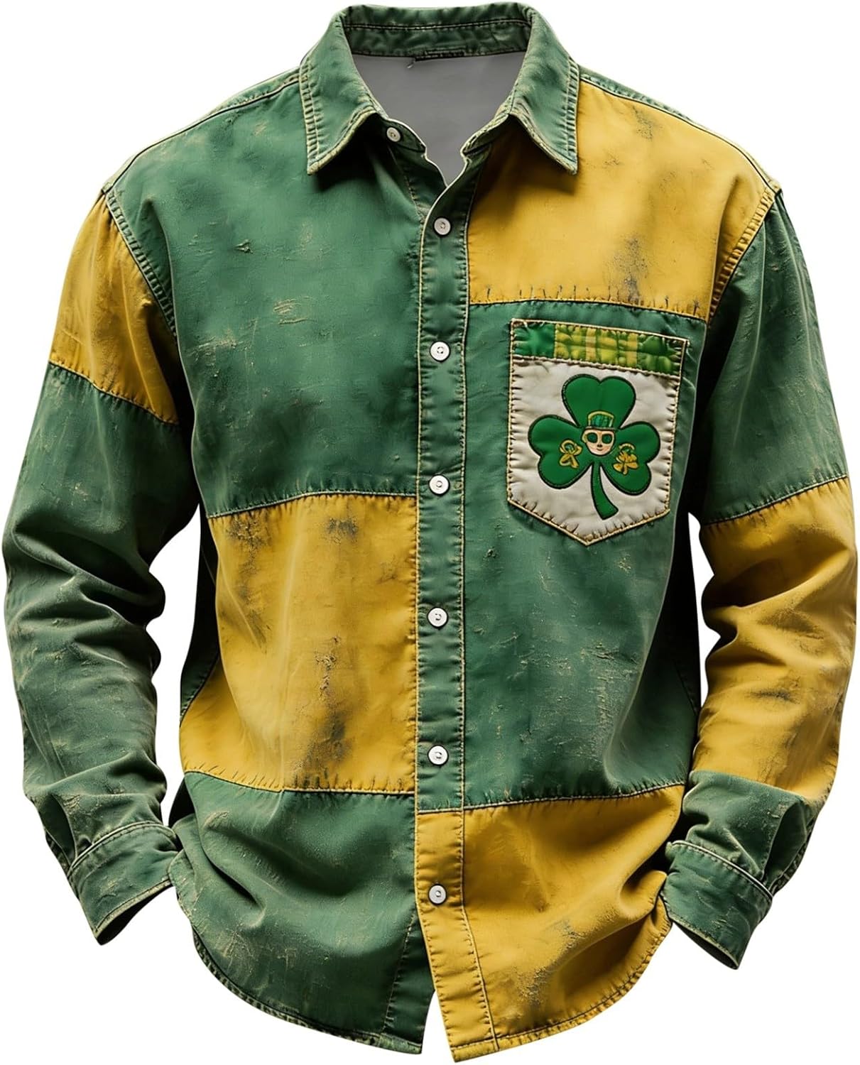 St Patricks Day Shirt Men Shamrock Clover Printed Long Sleeve Button Down Shirts Casual Slim Collared Outfits 2026 - Image 3