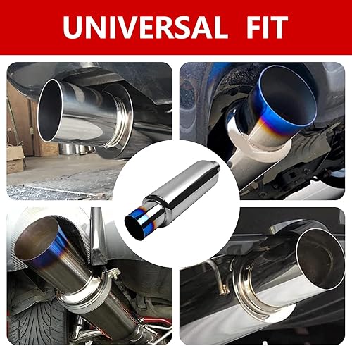 Miniatura 7 de Silenciador de escape, punta quemada de acero inoxidable, 14.7 pulgadas de longitud para ajuste universal en la mayoría de automóviles, sedanes y