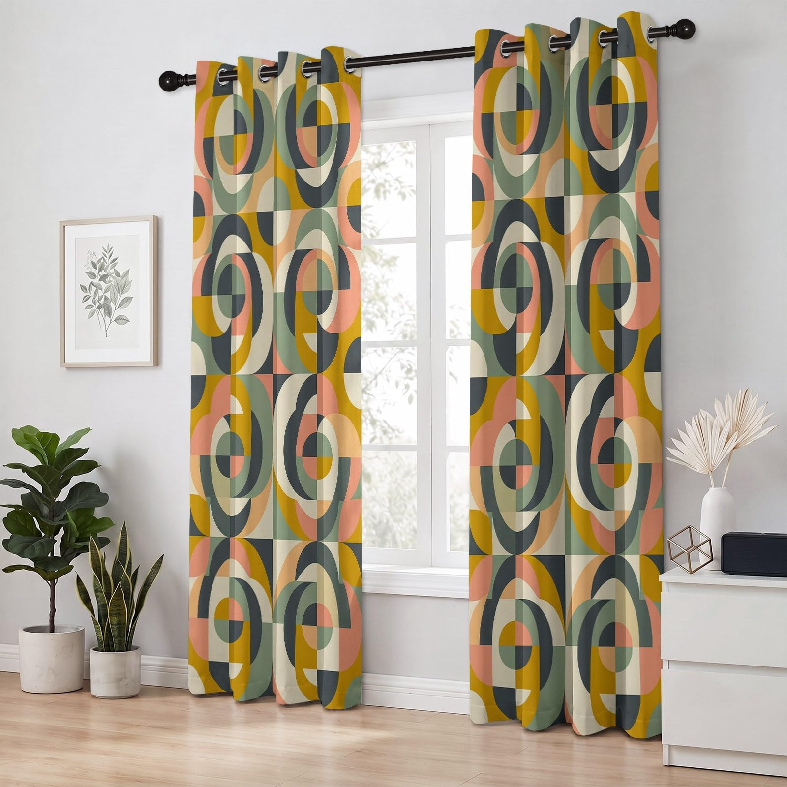 Mid-Century nowoczesne zasłony nieprzejrzyste wys. 160 x szer. 140 cm