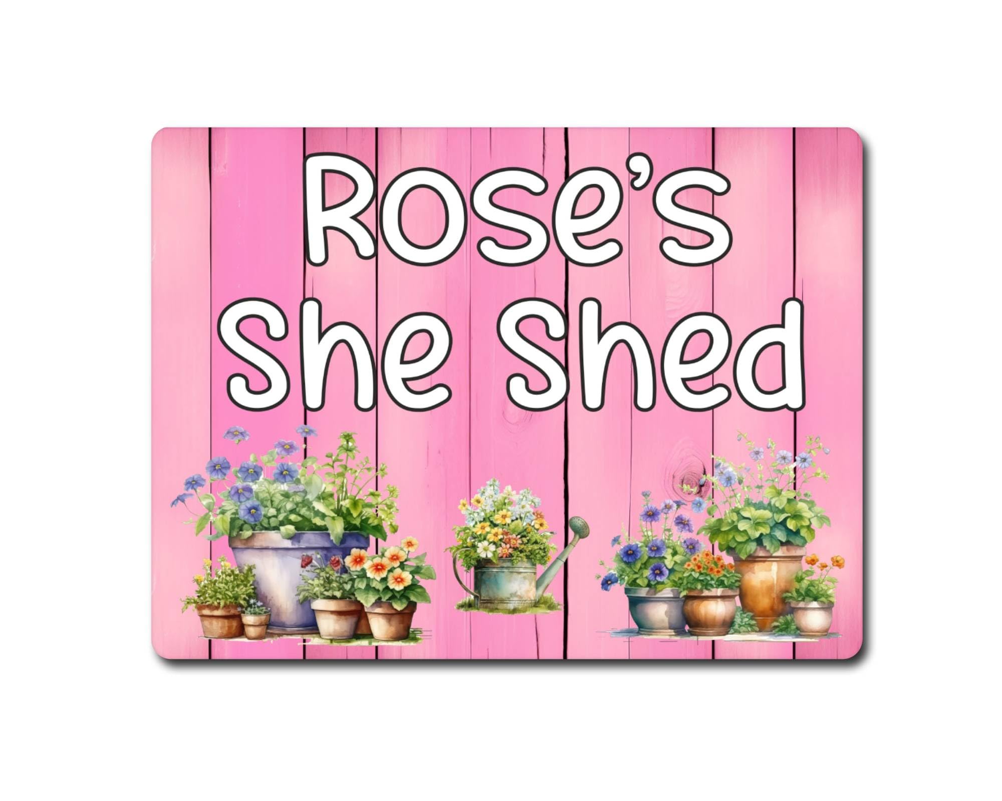 Decalarama Personalised Garden Metal Sign Gift – Any Name's She Shed - Family Fun Home Allotment Novelty Aluminium Present