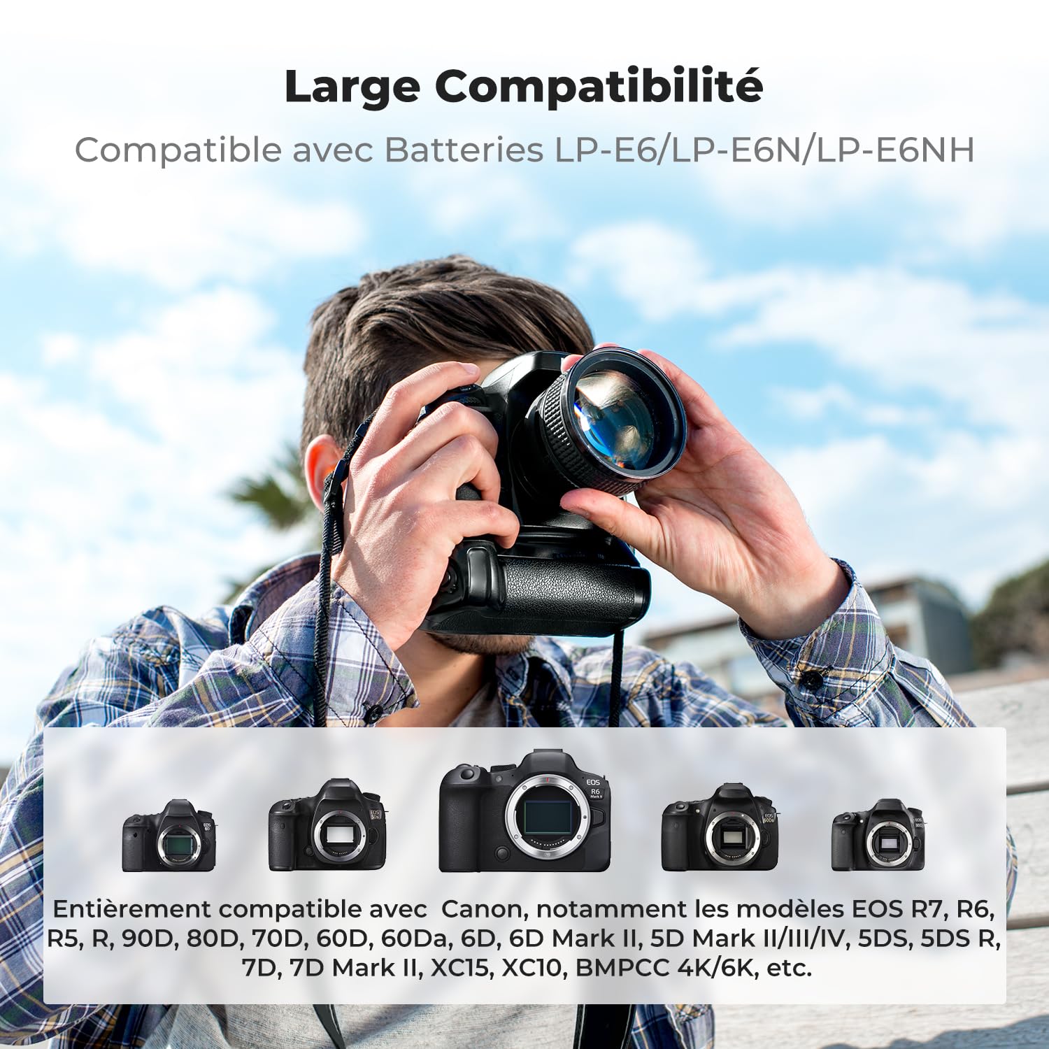 K&F CONCEPT 3-Pack LP-E6NH Batterie et Chargeur Compatible Canon EOS R7 R6 R5 2600mAh