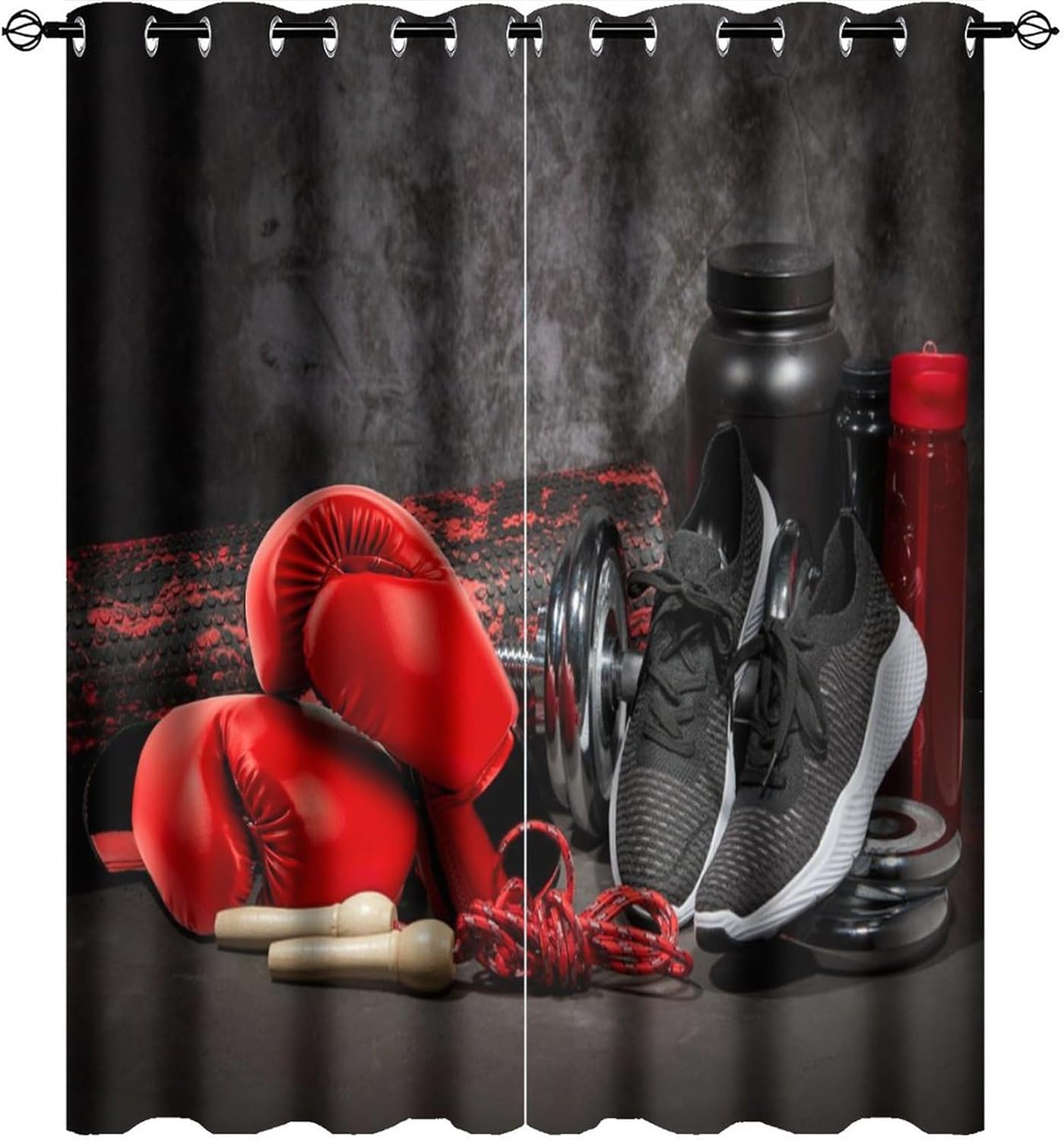Modern Sport Boxing Theme Curtains Abstract Gloves Fighting Match Ring Arena Window Drapes Rod Pocket Curtains Darkening Window Treatments 2 Panels 45" L x 21" W