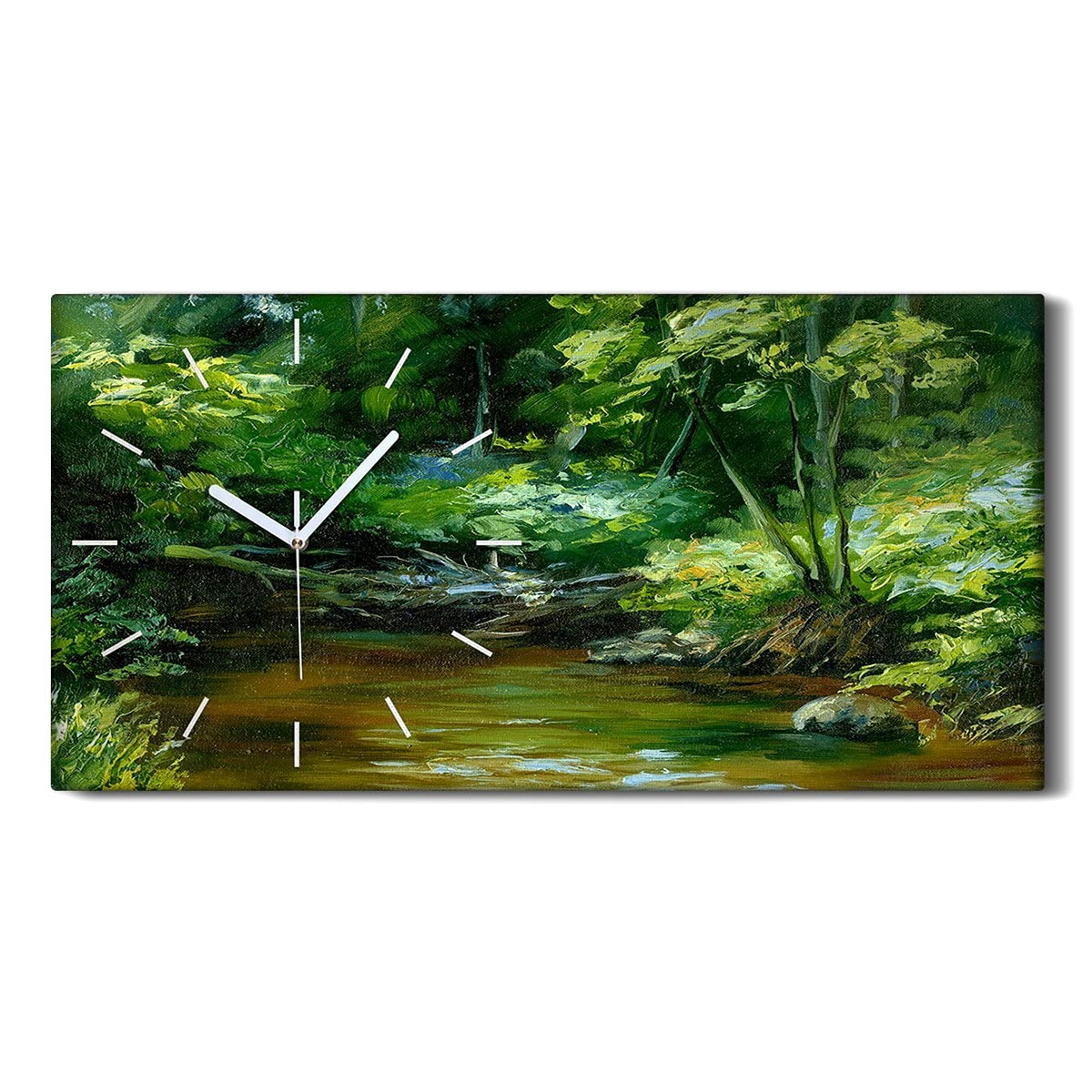 Horloge sur toile 60x30cm art mural moderne salon chambre sans tic tac rivière forêt