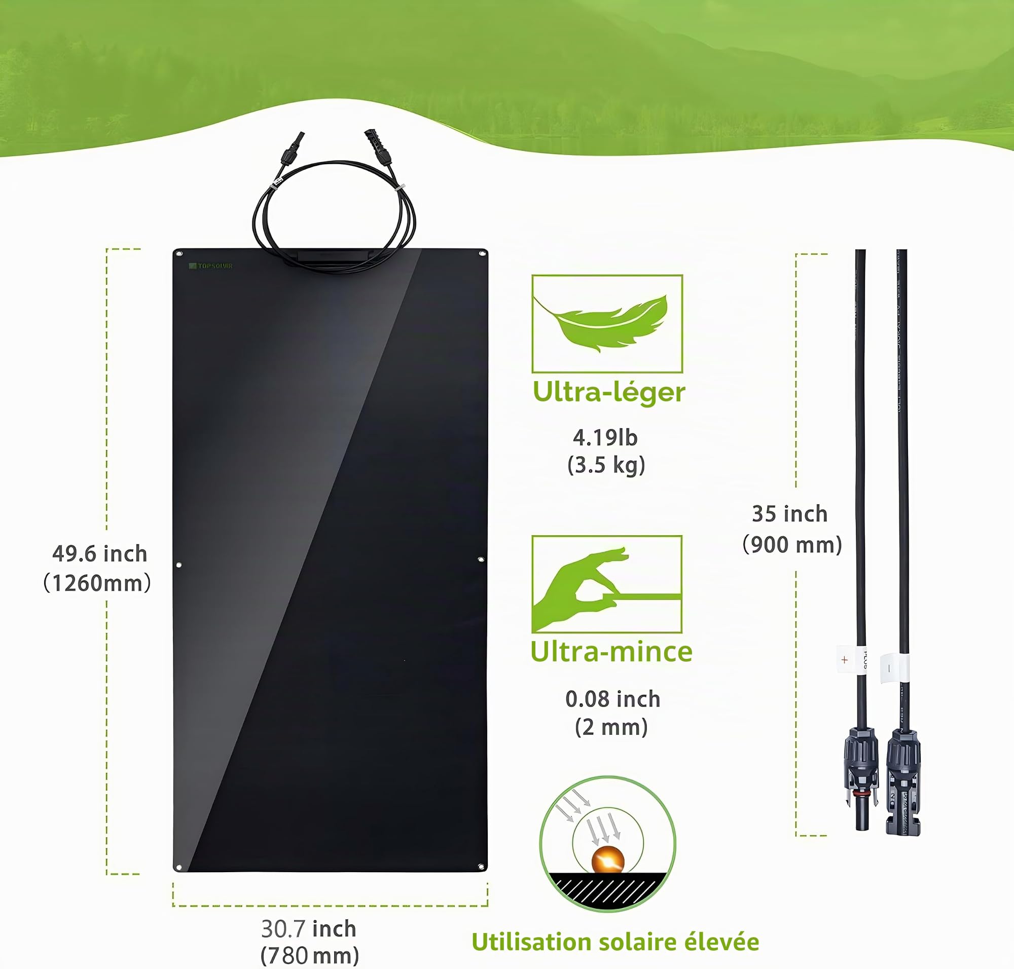 Topsolar Panneau solaire flexible 360 W 24 V/12 V monocristallin pliable – 2x180 W 12 V semi-flexibles mono panneaux solaires mono chargeur hors réseau pour camping-car, voiture, surfaces inégales