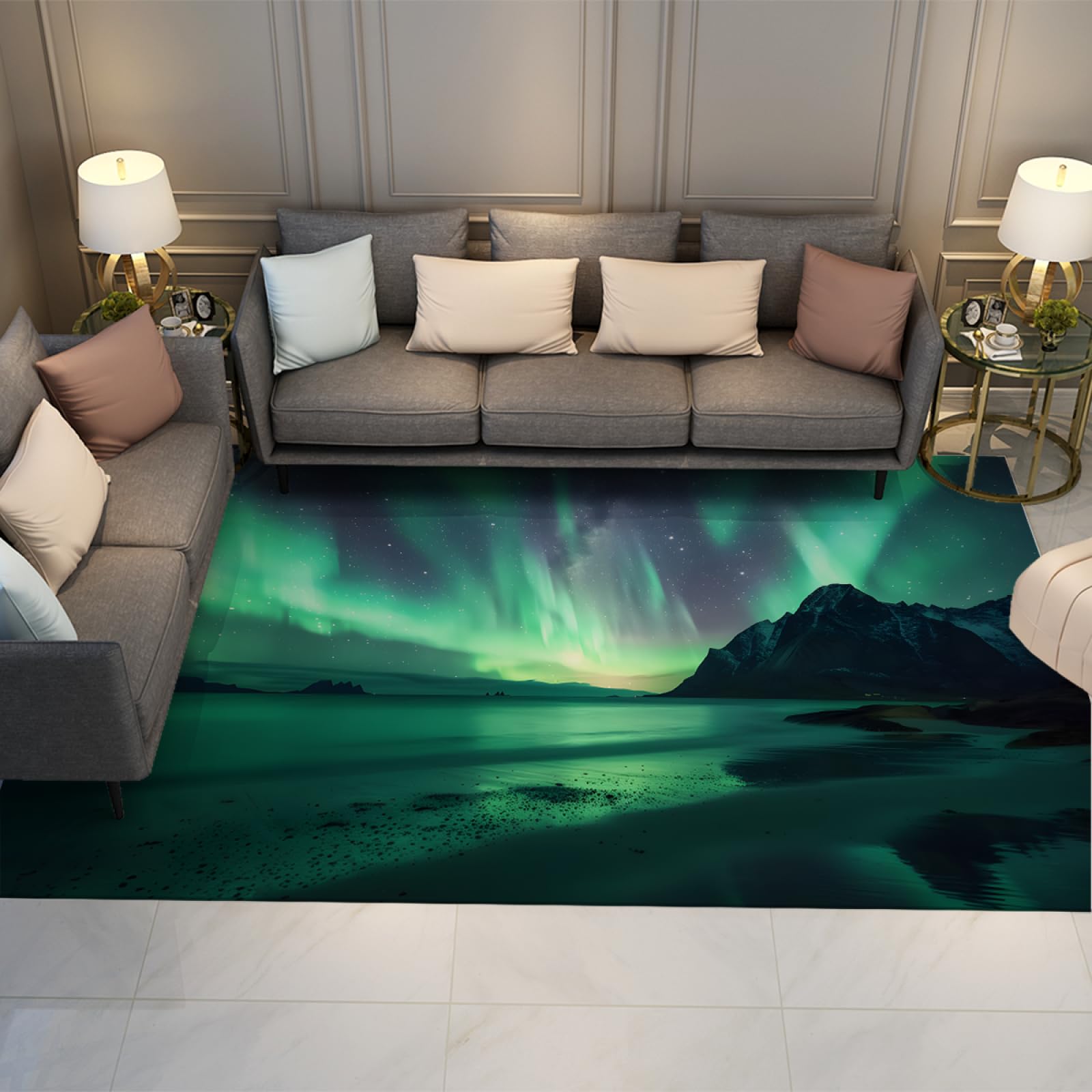 Tapis Vert Sauge Tapis d’intérieur Aurora Phenomenon Tapis rectangulaires lavables antidérapants pour sous la Table de Cuisine Tapis de Pique-Facile d’Entretien 200 x 300cm