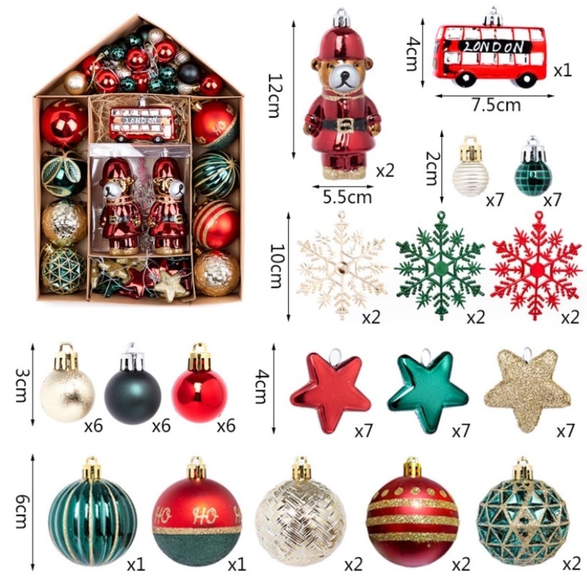 Bolas Arbol de Navidad 70 Uds Bolas De Navidad Adornos Inastillables Vacaciones Festivas Bodas Colgantes Decoración Árbol Decoración de Temporada(A)