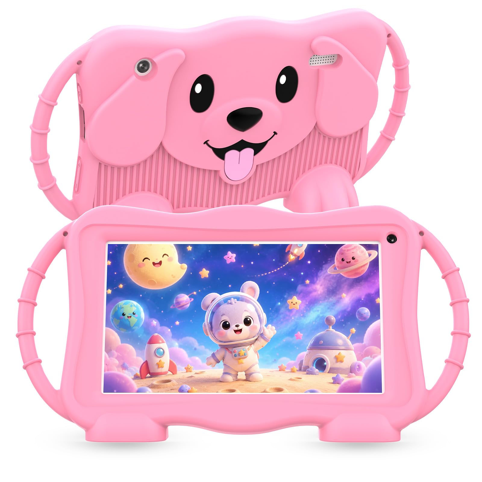 Tablette pour Enfant 7 Pouces Tablette Enfants avec WiFi 32GB Tablet Tactile Enfant Étui Antichoc Contrôle Parental Double Caméra (Rose)