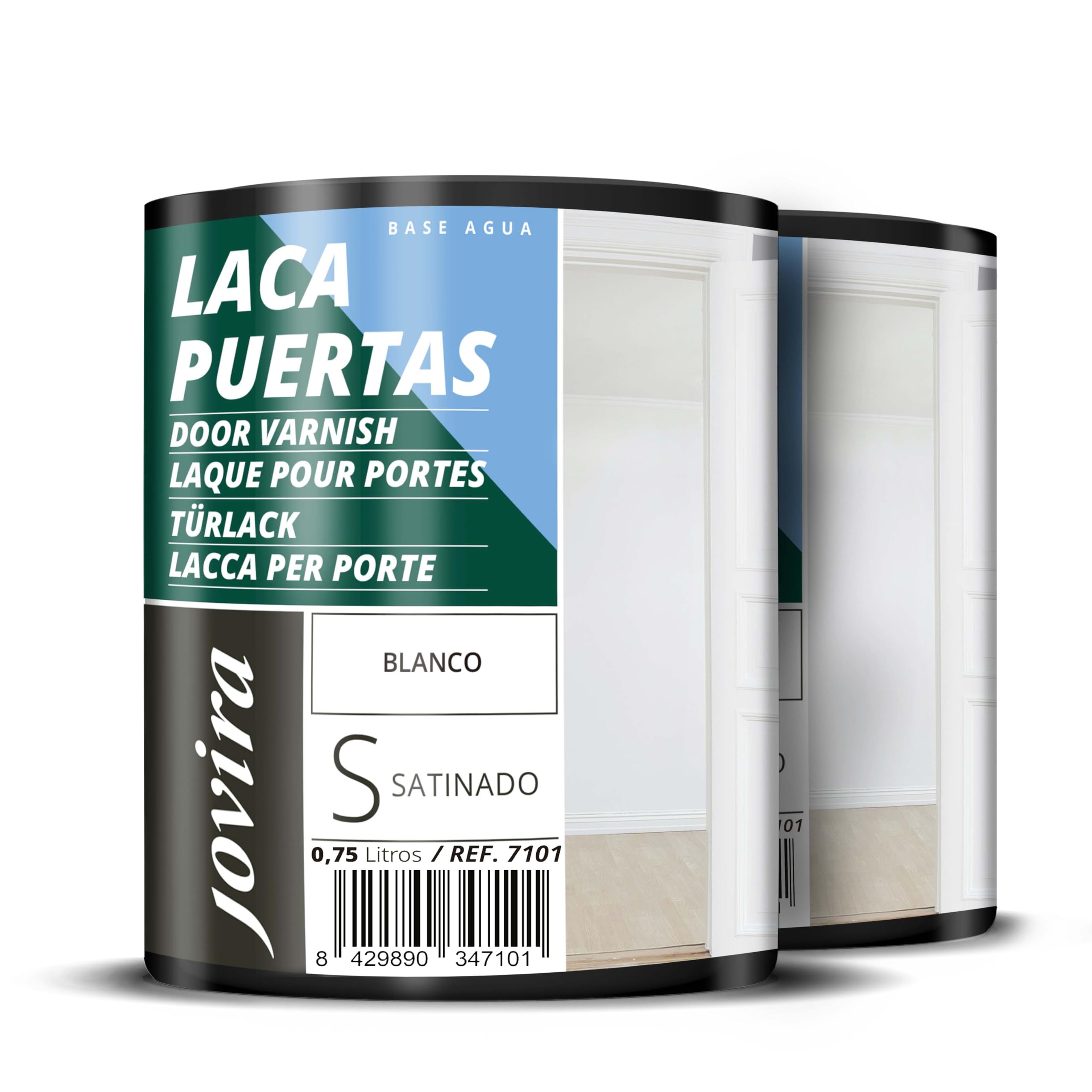 JOVIRA PINTURAS Esmalte Laca Puertas al Agua Satinado 1,5L Renueva y decora las puertas y muebles de madera (2x750 Mililitros, Blanco) C-3-2