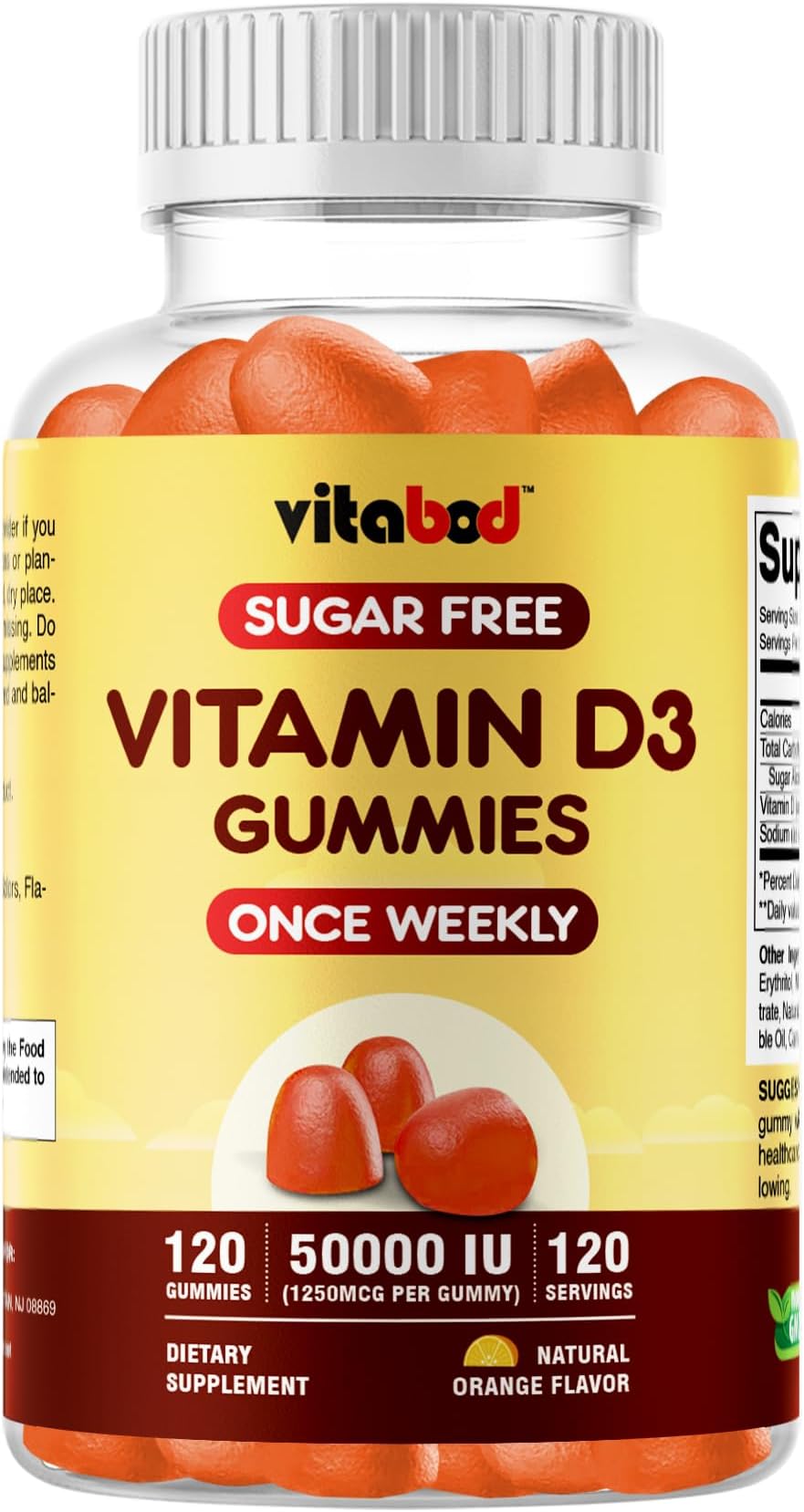 Sugar-Free Vitamin D3 50,000 IU Weekly Gummies โ 120 Count Bone, Teeth, and Immune Support โ Non-GMO, Easy-to-Chew Supplement