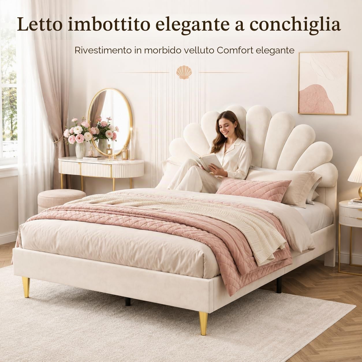 Letto matrimoniale imbottito 140 x 200 cm, letto per ragazze, letto per bambini 140x200 con rete a doghe, struttura del letto con testiera a forma di fiore, letto per ragazzi e ospiti in velluto