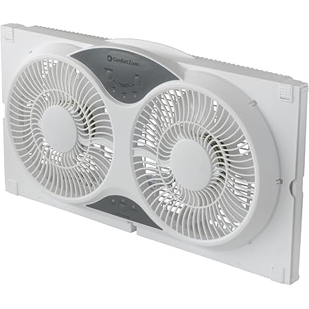 Comfort Zone CZ310R 3-Speed 3-Function Expandable Reversible Twin Window Fan with Remote Control, Removable Cover