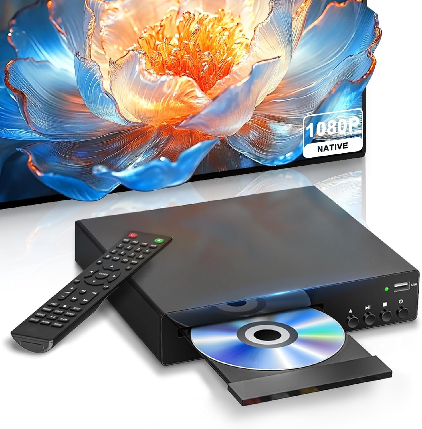 Reproductor de DVD compacto con conexión HDMI, reproductor de DVD Full HD 1080P para TV compatible con NTSC/PAL, conexión USB integrada, reproductor de DVD sin regiones Compatible con Smart TV/Sound