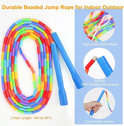 Miniatura 3 de Cuerdas de salto holandesas dobles de 16.5 pies para adultos y niños, cuerda de saltar larga Rainbw, cuerda de saltar con cuentas para fitness,