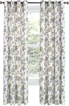 Renaissance Home Fashion Collections Etc Colette Printed Grommet Panel, 52" x 84", Linen