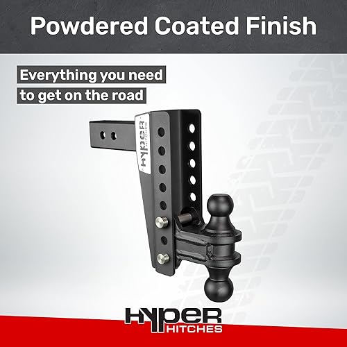 Miniatura 4 de Hyper Hitches Enganche de remolque ajustable se adapta al receptor de 25 pulgadas caída y elevación ajustable incluye enganche de bola doble de 2