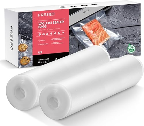 FRESKO Rollos de bolsas selladoras al vacío, 2 paquetes de 11 x 20 pies, bolsas de grado comercial para almacenar alimentos y al vacío, sin BPA,