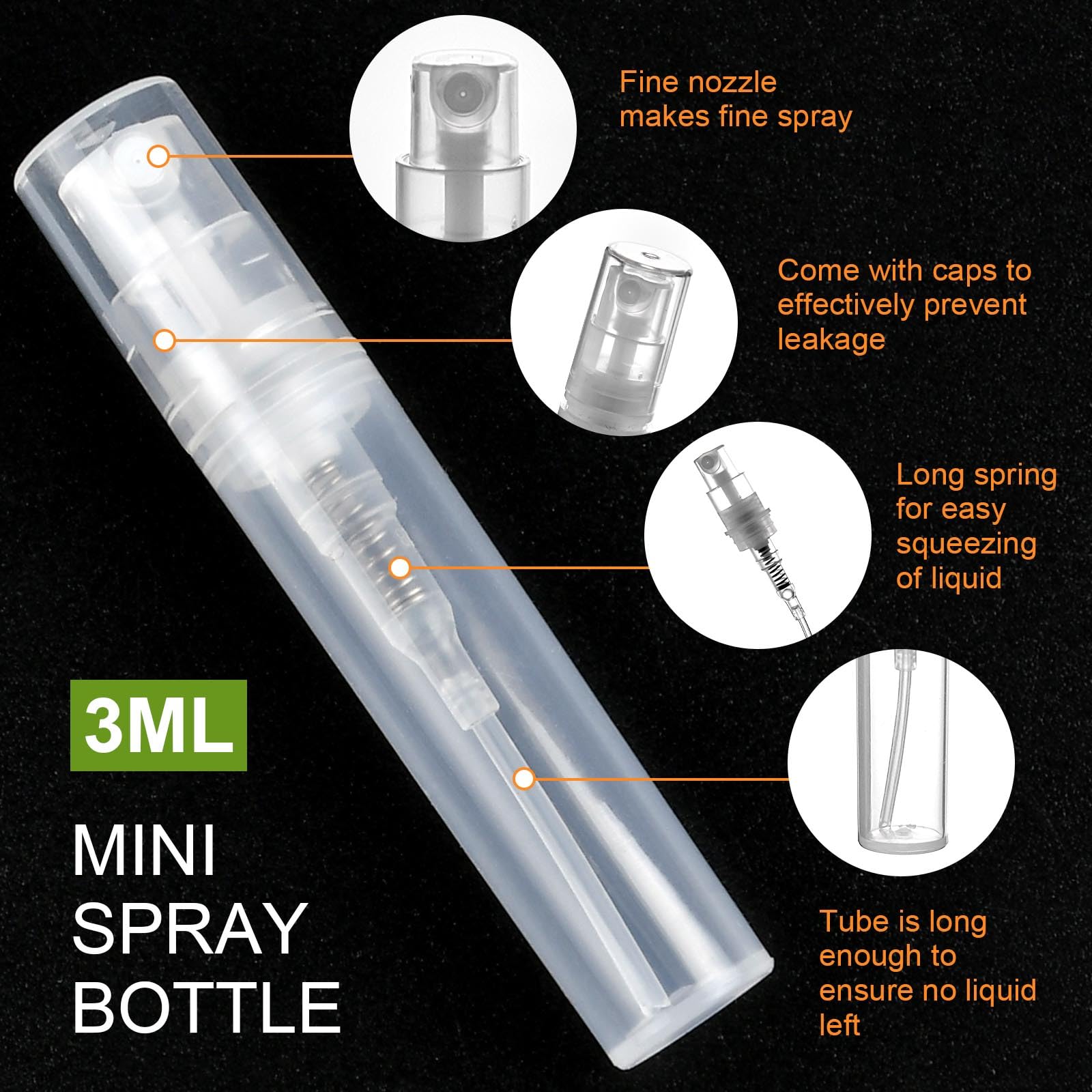 Mini-Sprühflaschen, 3 ml, transparente Kunststoff-Sprühflaschen, nachfüllbarer Parfümzerstäuber, feiner Nebel, Parfüm-Sprühflasche, leere tragbare Probenbehälter für die Reinigung von