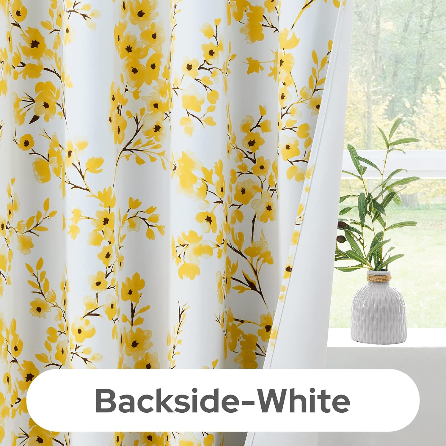 HOMEIDEAS Yellow Floral Blackout Curtains, 52 x 84 Inches Long Room Darkening Flower Grommet Drapes for Living Room, Bedroom, 2 Panels