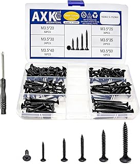 152PCS #6 Black Wood Screws Phillips Tips, Flat Head Black Fastener Drywall Screws, Suitable for Drywall Slate, Wood, etc.