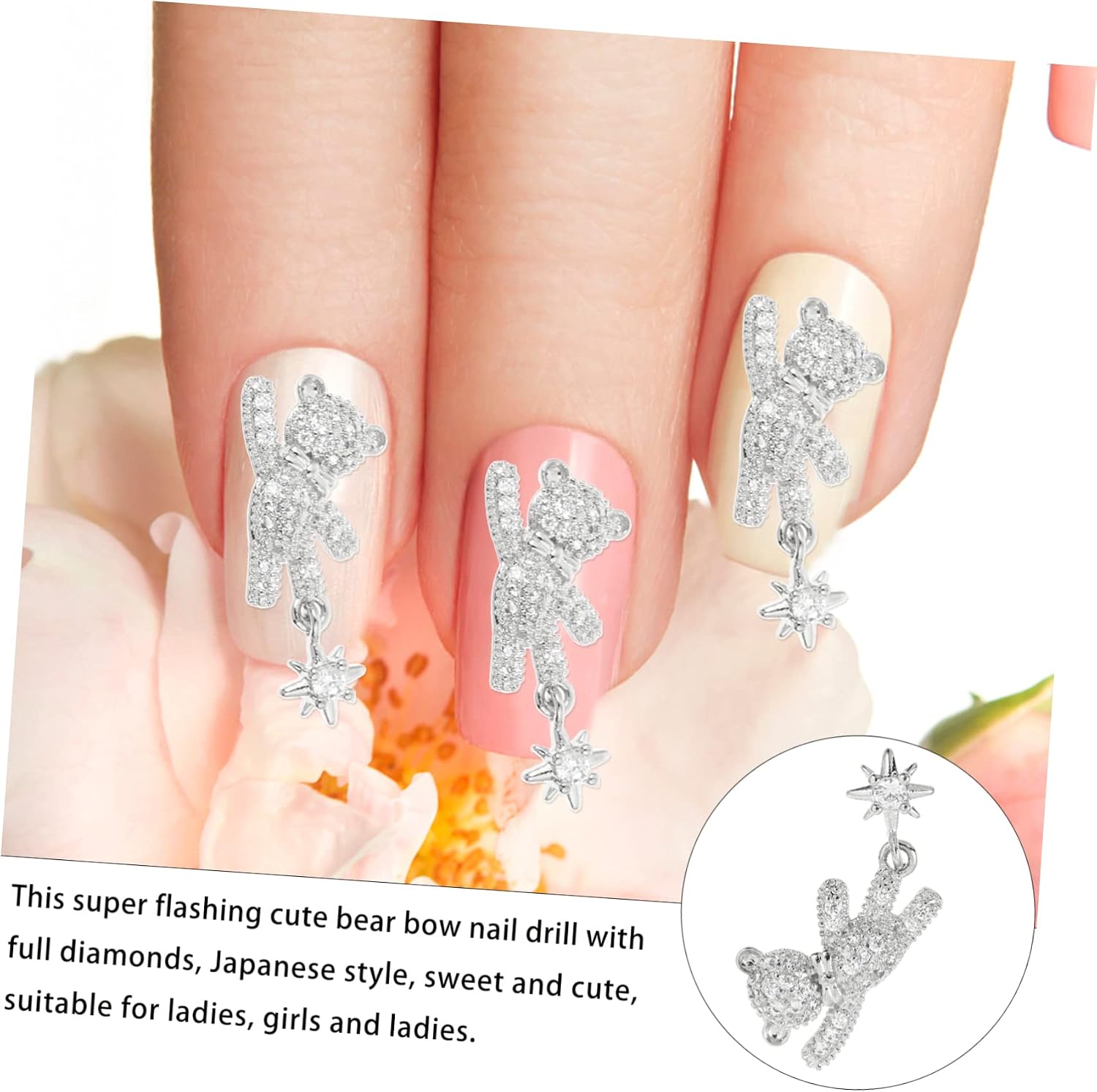 5pcs Bowknot Bear Nail Art Charms Diamonds Small Nail Charms for Art Decorations