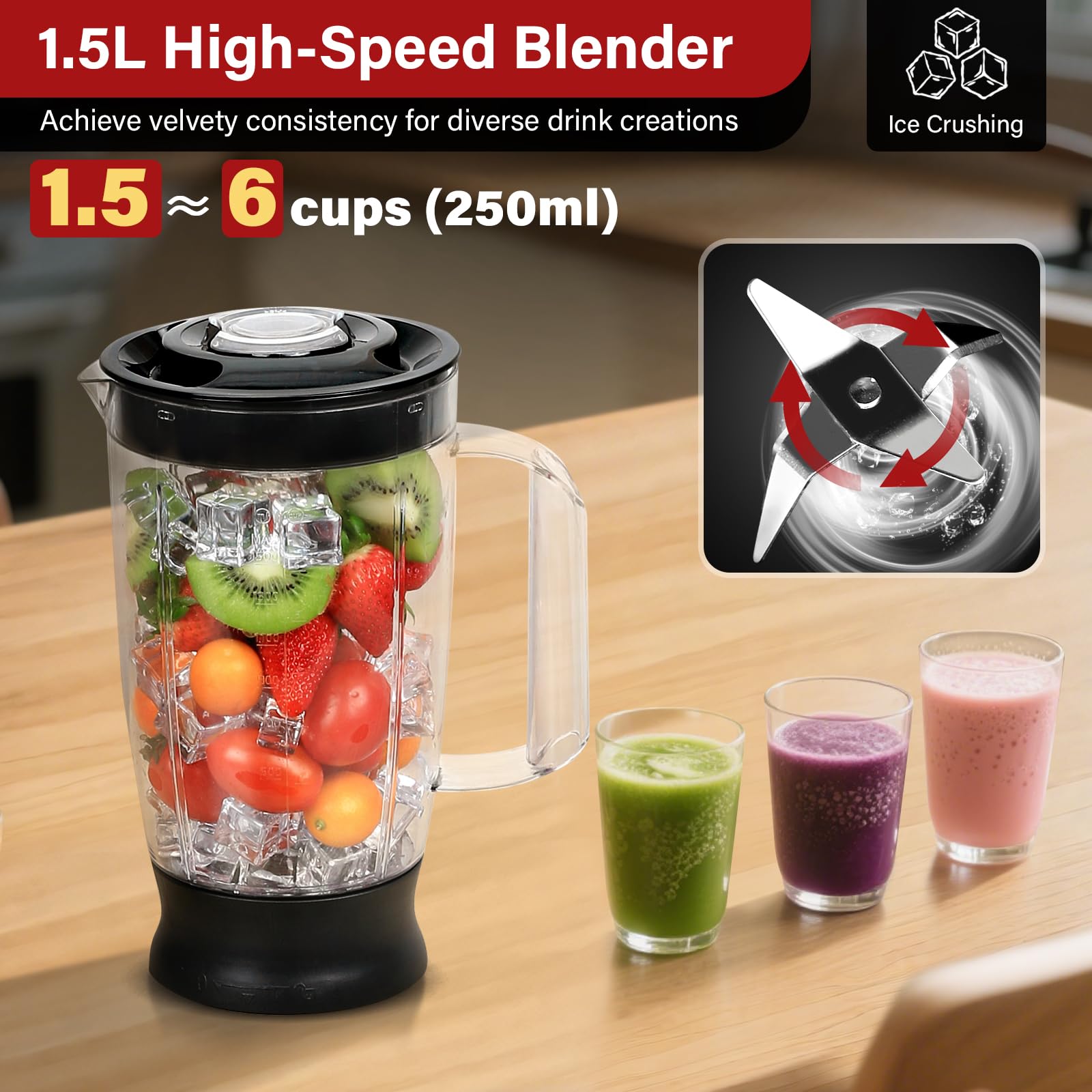 SNDOAS Robot da Cucina Multifunzione, 1100 W Frullatore Tritatutto Multifunzione, Ciotola 3,2 L, Frullatore da 1,5 L, Macinacaffè, Frusta, Argento